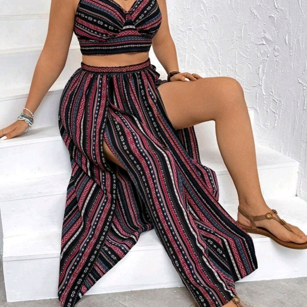 SHEIN Red and Blue Sleeveless Sweetheart Maxi Dress